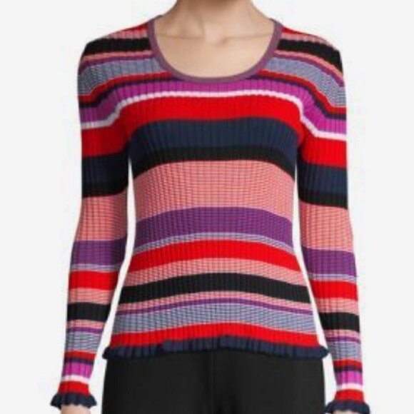 Hugo Boss Fallegria Sriped Multicolor Bodycon Scoop Neck Sweater Small - Picture 11 of 11